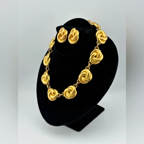 Vintage Anne Klein gold Matte Necklace & Earrings Set 1990’s
